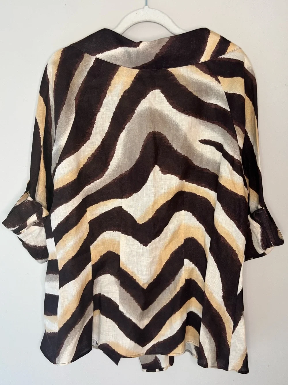 Lafayette 148 brown stripe animal print zebra linen button down shirt size 8 - Picture 2 of 5